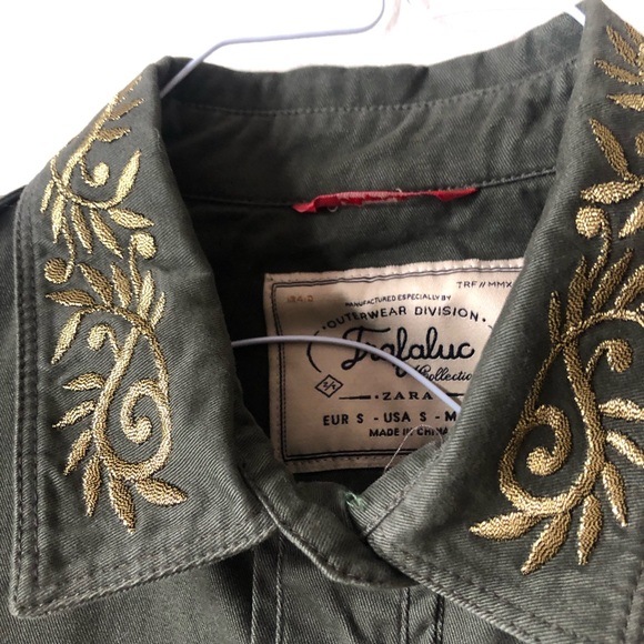 ❤️Zara Trafaluc Military Green Shirt Jacket Shacket Embroidered Golden Pockets S - Picture 4 of 11